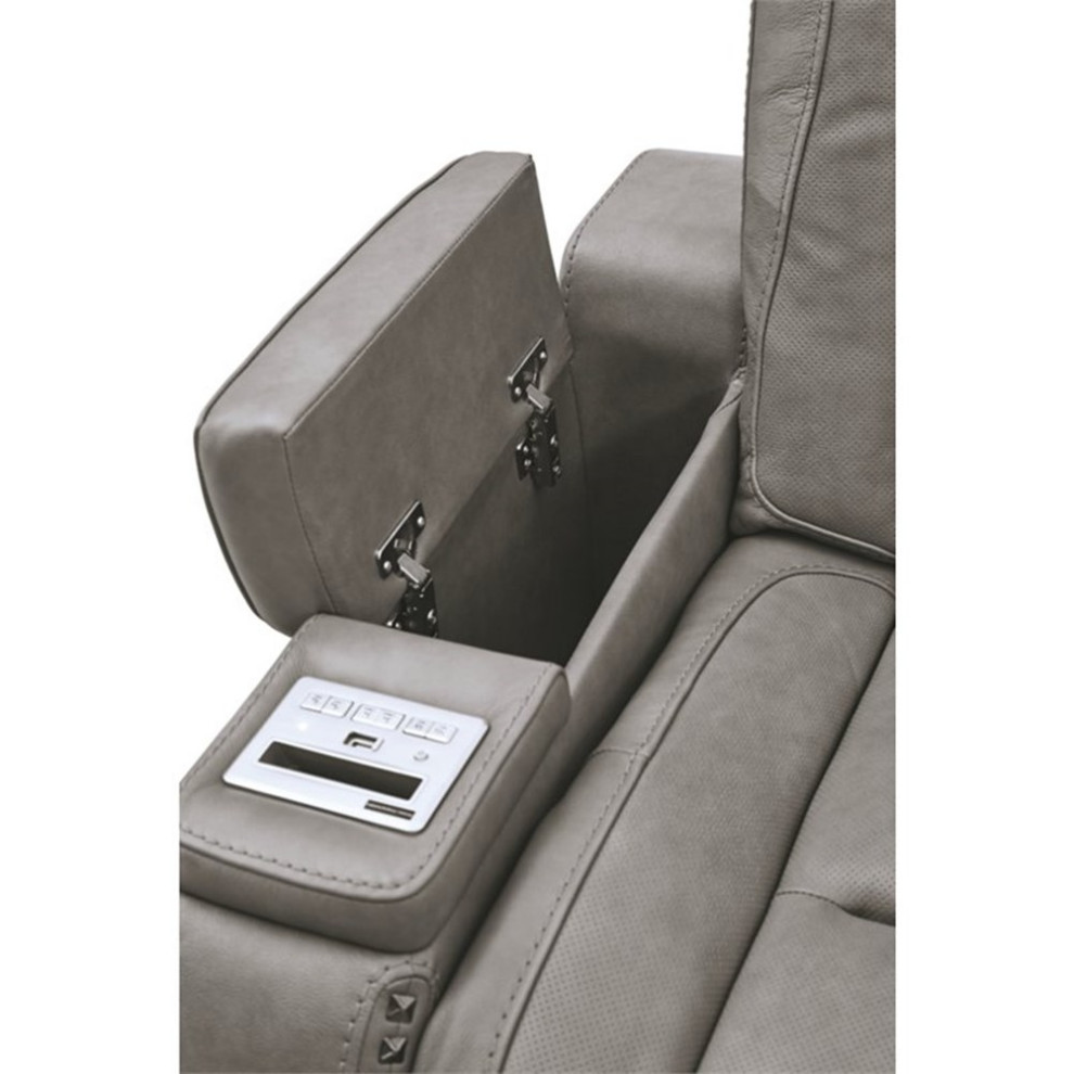 Bowery Hill Contemporary Leather Power Reclining Loveseat in Gray Finish   Contemporary   Loveseats   by Homesquare  Houzz