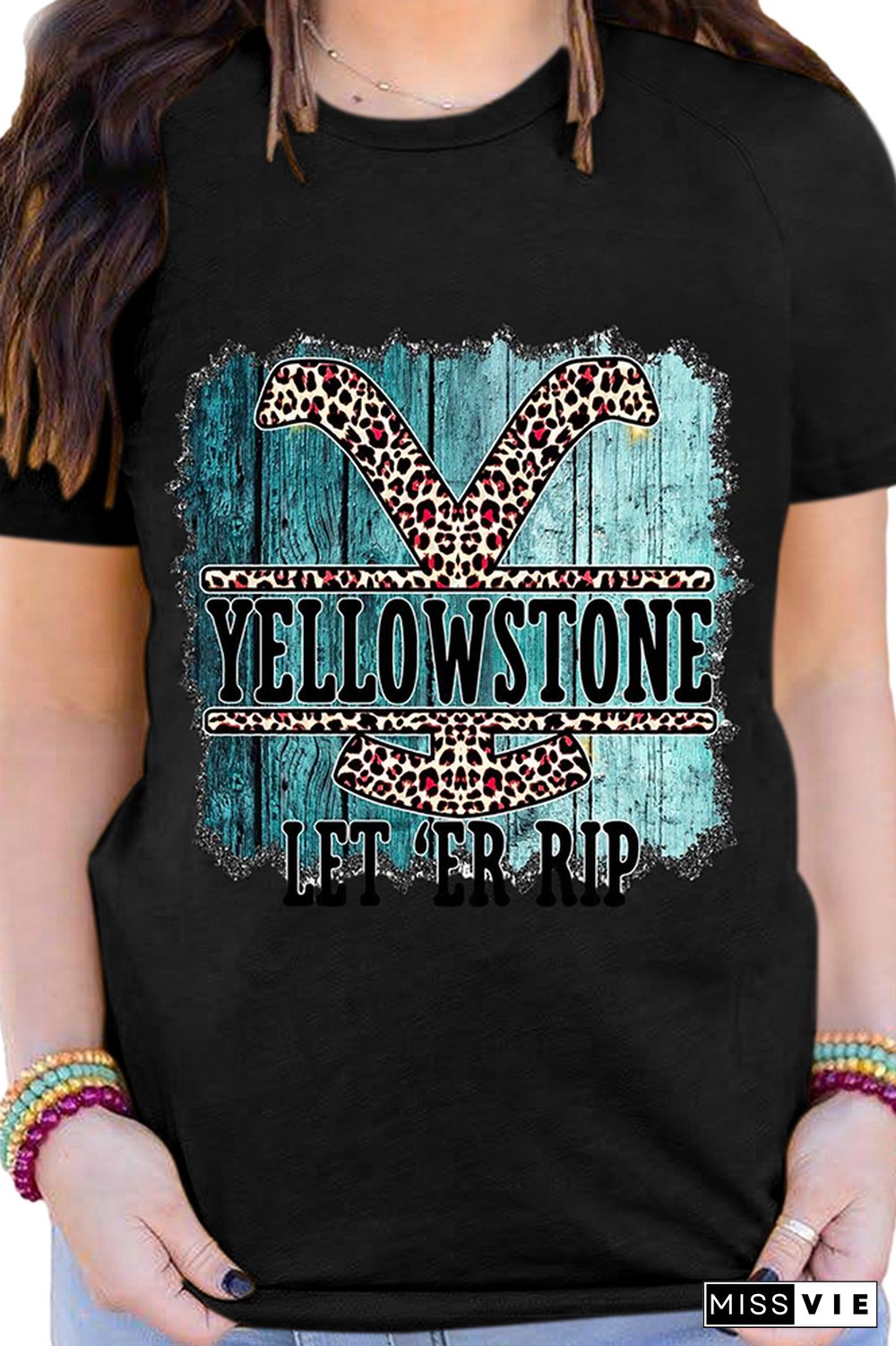 YELLOWSTONE Print Graphic Tees for Women Wholesale Short Sleeve T shirts Top