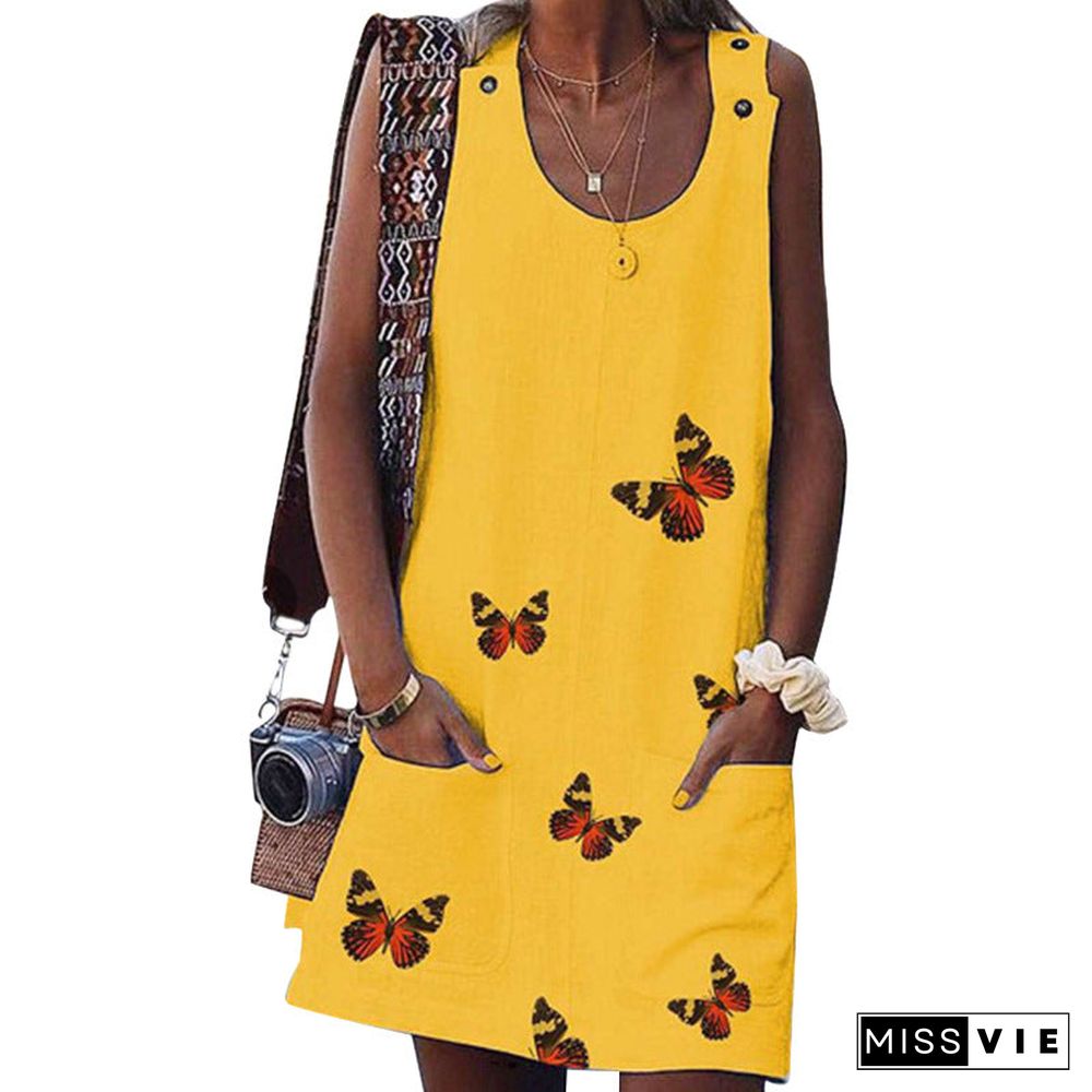 Butterfly Printed Sleeveless Dress