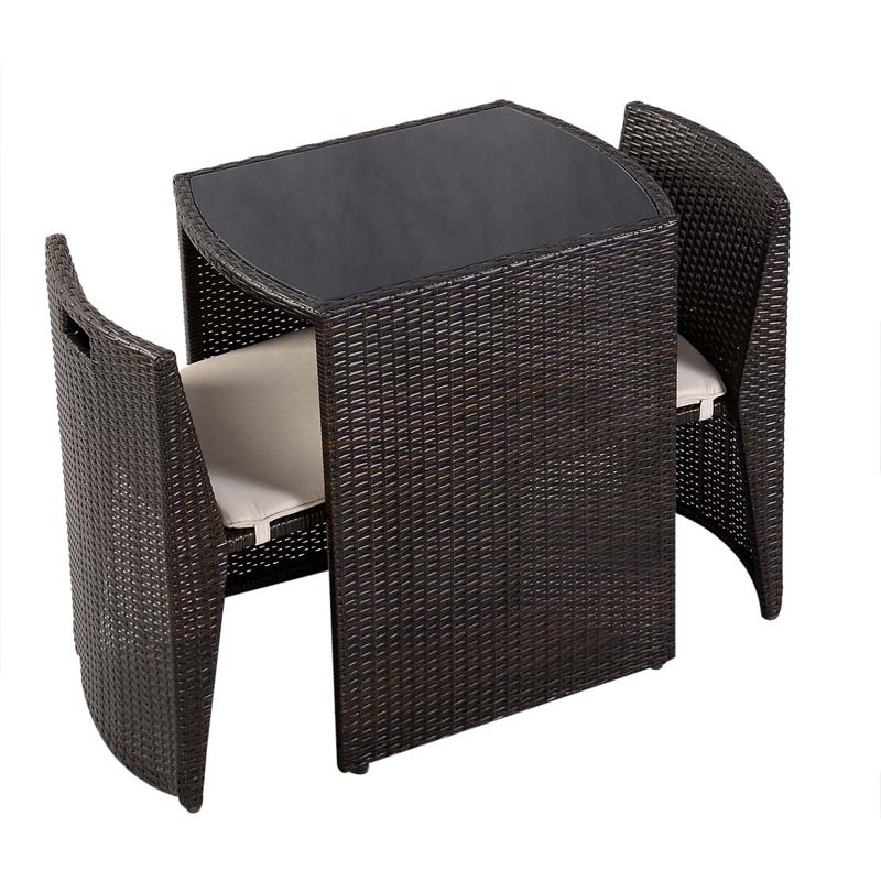 3 Pcs Rattan Wicker Patio Conversation Sets with Cushioned Outdoor Chair and Table Set