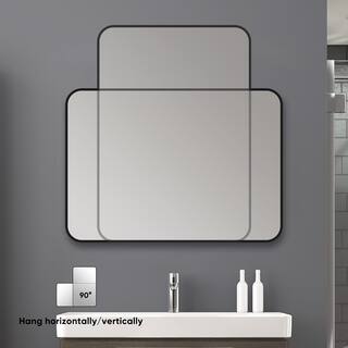 ELLOALLO 30 in. W x 36 in. H Rectangular Aluminum Framed Wall Bathroom Vanity Mirror in Black WM-SFB30