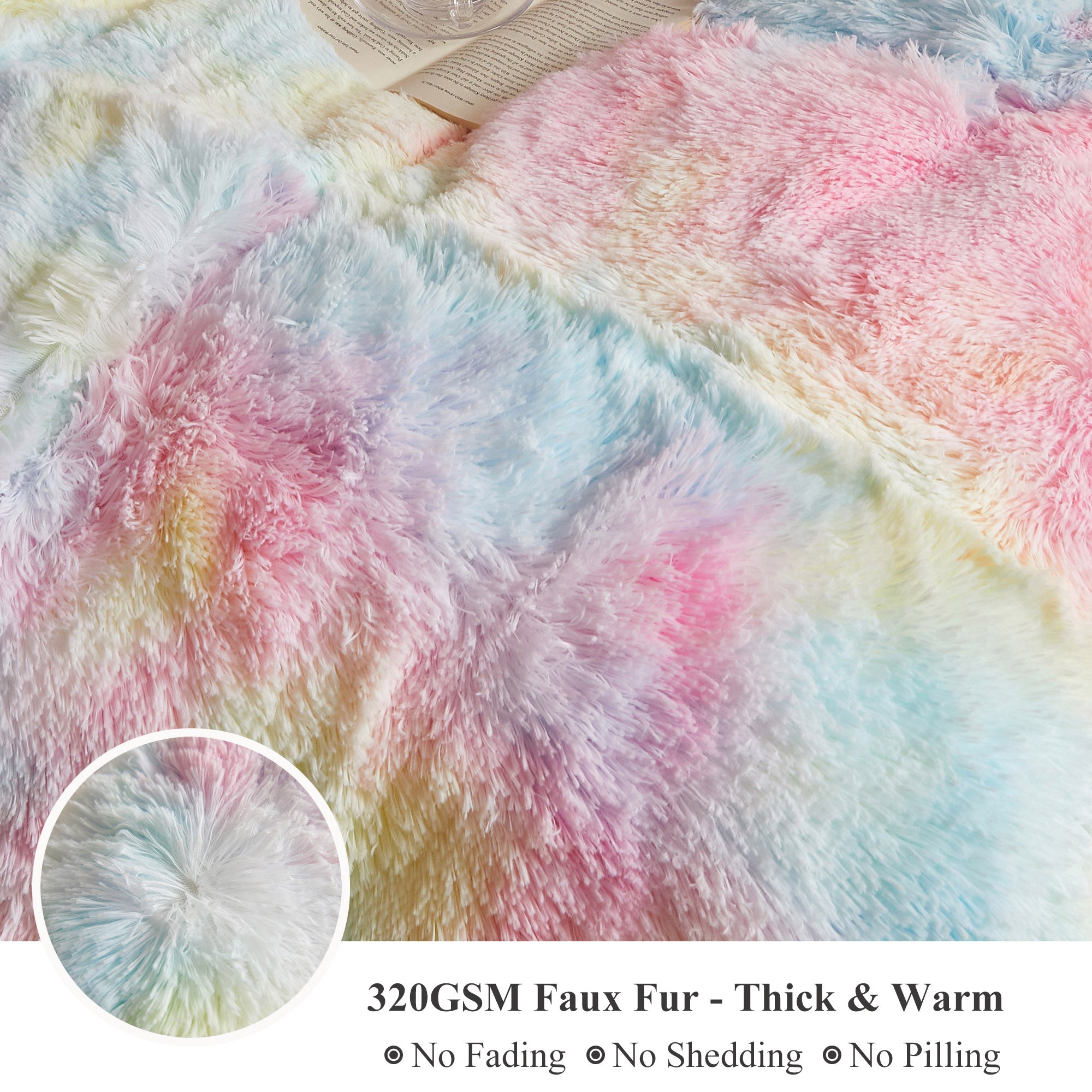 XeGe Tie Dye Plush Shaggy Duvet Cover Set， 3 Pieces Soft Velvet Fluffy Furry Bedding Set Rainbow Print(1 Multicolor Faux Fur Fuzzy Comforter Cover + 2 Pillowcases)， Zipper Closure(King Size， Rainbow)