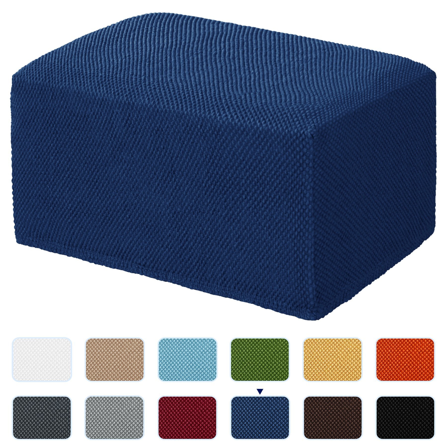 Subrtex Stretch Storage Jacquard Ottoman Slipcover Washable and Durable Cover,Navy