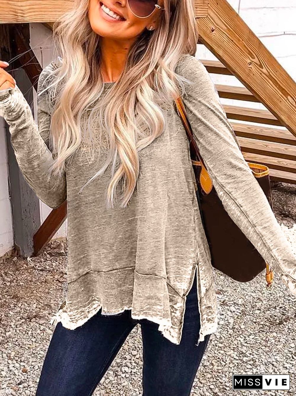 Plus Size Crew Neck Casual Long Sleeve Tops