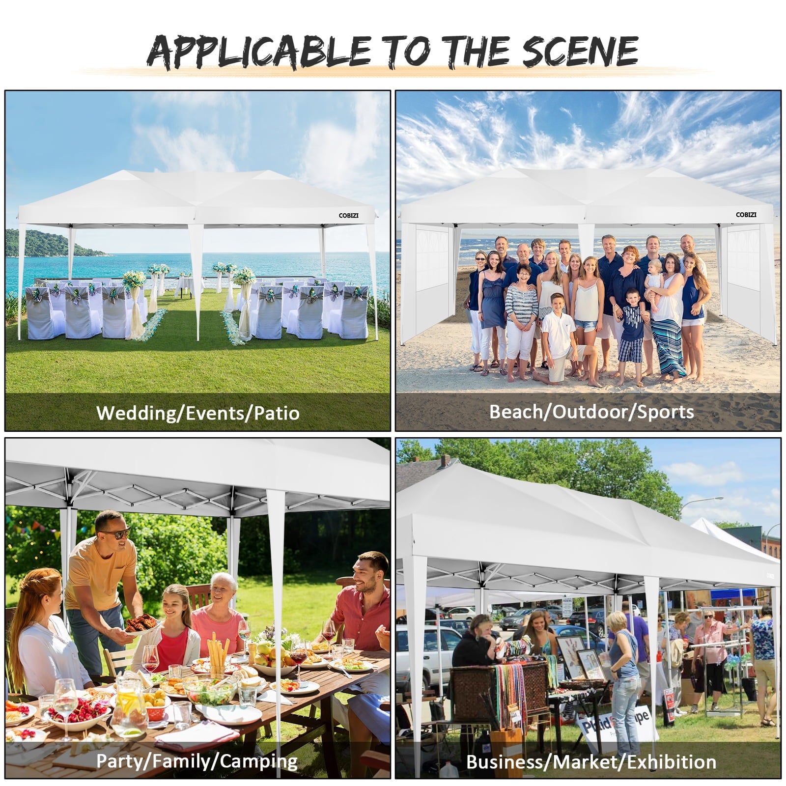 10 x 20ft Pop Up Canopy Tent Instant Outdoor Party Canopy Straight Leg Commercial Gazebo Tent Shelter with 6 Removable Sidewalls and Carrying Bag, White