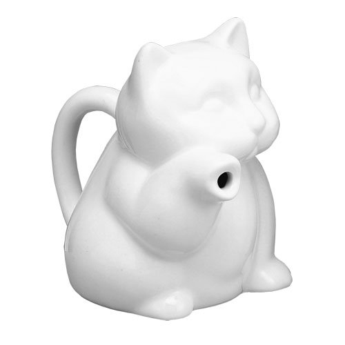 HIC Mini Cat Creamer Coffee Tea Milk Syrup Dressing Server with Handle， Fine White Porcelain， 2-Ounces