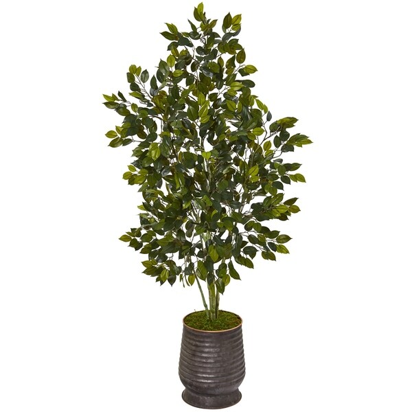 52 Ficus Artificial Tree in Ribbed Metal Planter