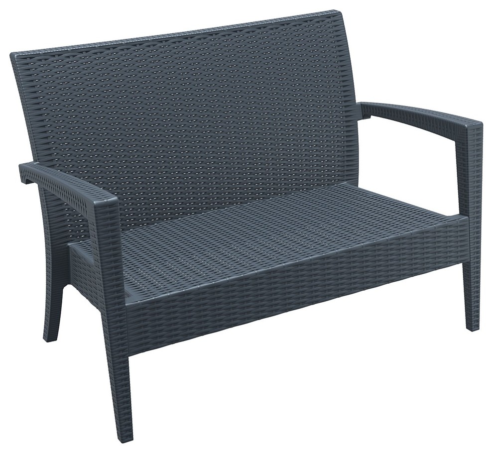 Miami Wickerlook Resin Loveseat  Dark Gray With Acrylic Fabric Cushion   Tropical   Outdoor Loveseats   by Compamia  Houzz