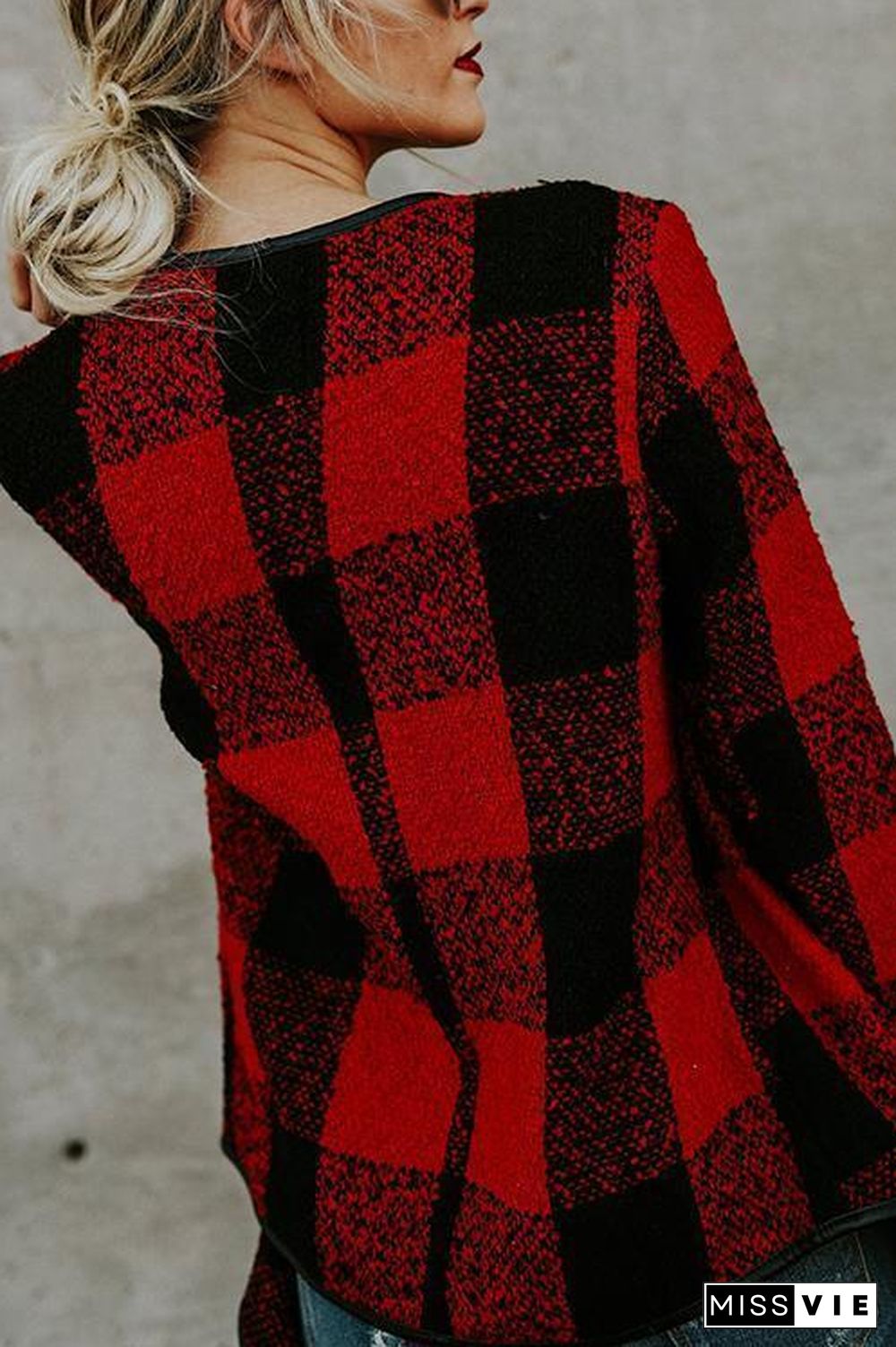 Casual Lapel Check Long Sleeve Jacket