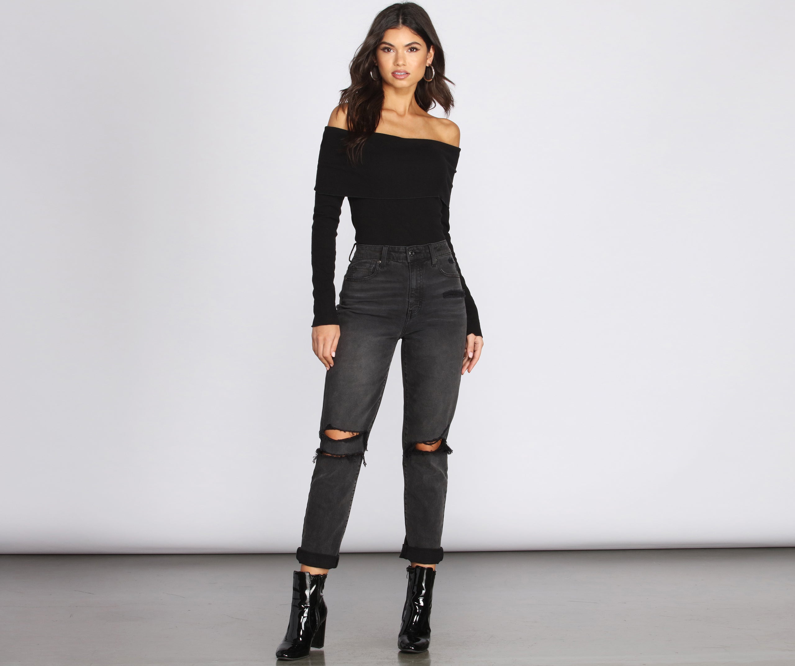 Off The Shoulder Fitted Knit Bodysuit