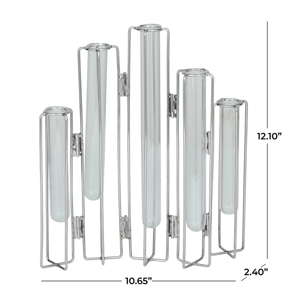 Gold or Silver Metal Foldable Vase with Clear Glass Tubes