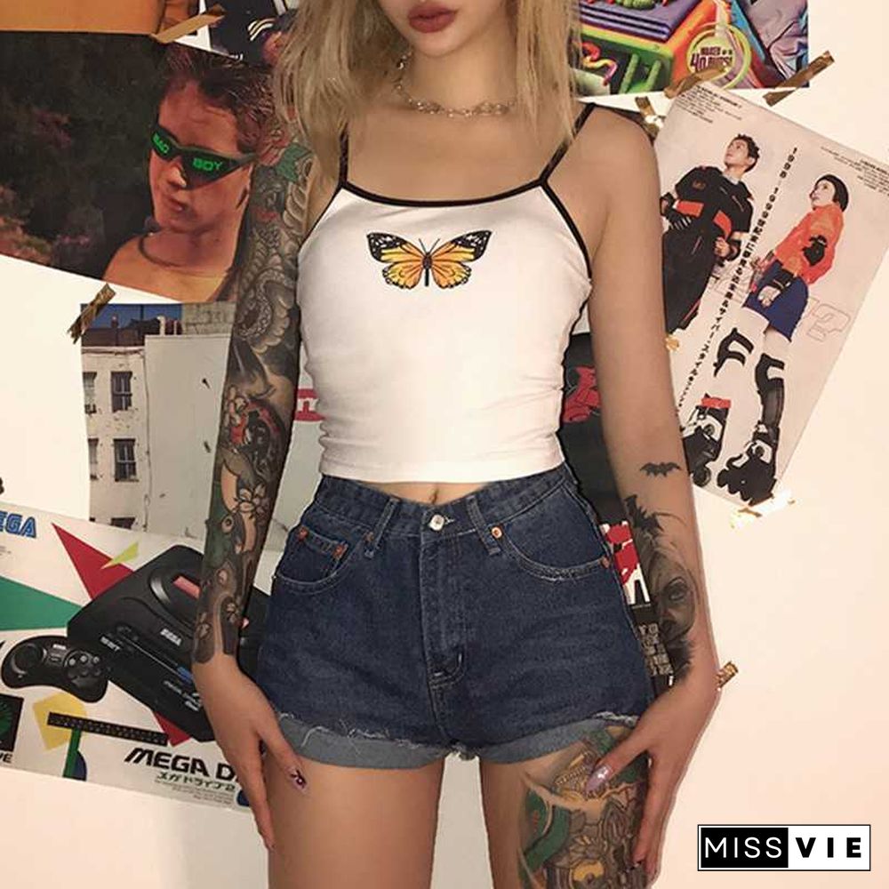 Esthetic Butterfly Printed Spaghetti Strap Butterfly Tank Top