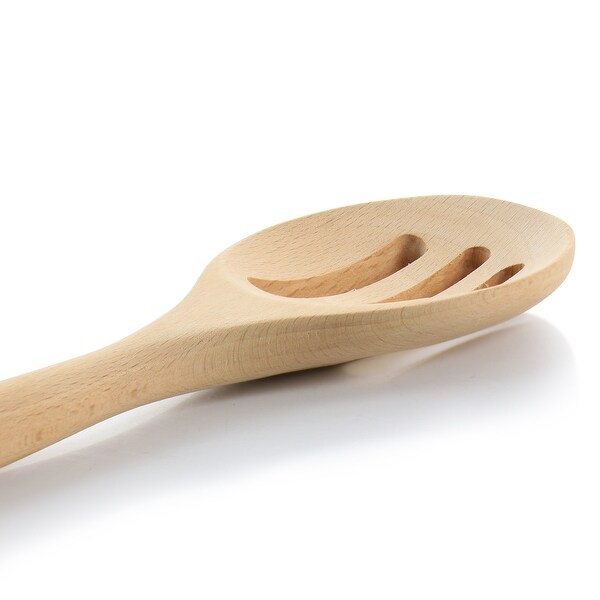 14 Inch Beech Wood Slotted Spoon - One Piece