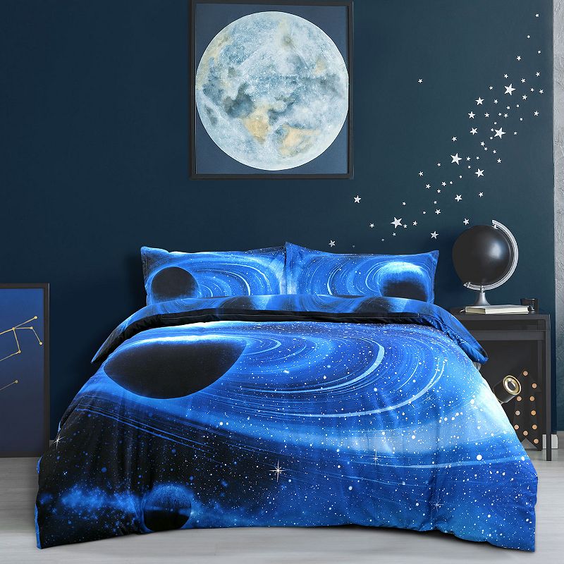 Star Navy Blue Moon Night Duvet Cover Starry pattern 4Pcs Queen