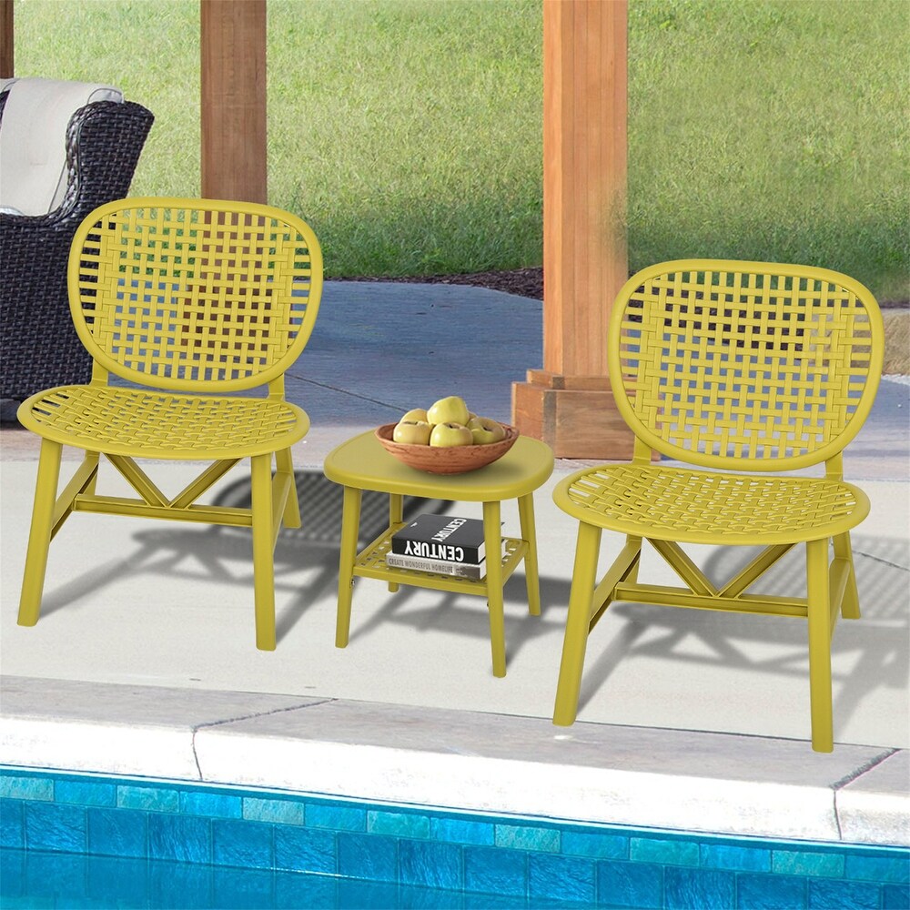 3 Pieces Patio Table Chair Set With Open Shelf