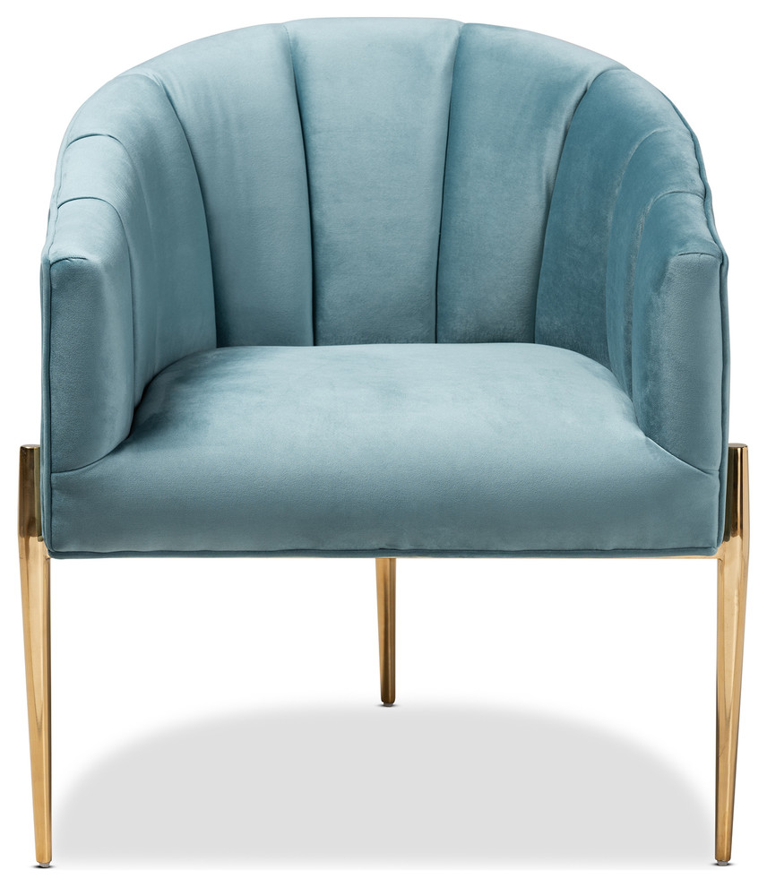 Alger Glam and Luxe Light Blue Velvet Fabric Upholstered Gold Accent Chair   Contemporary   Armchairs And Accent Chairs   by Baxton Studio  Houzz