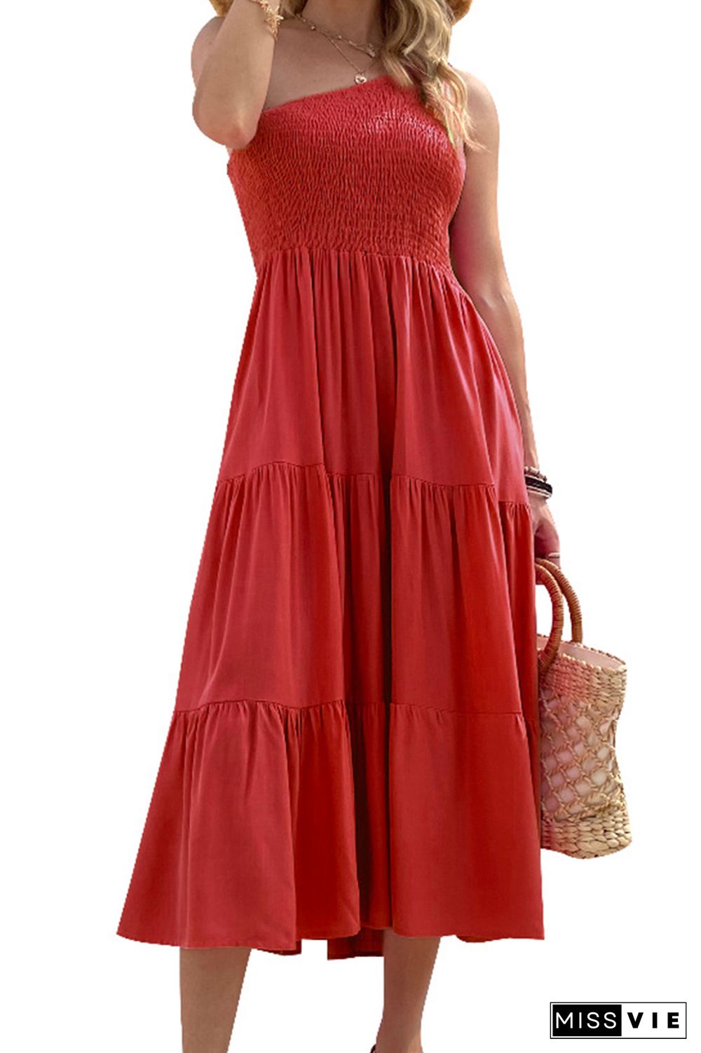 Boho Solid Color One Shoulder Sleeveless Maxi Dress Wholesale