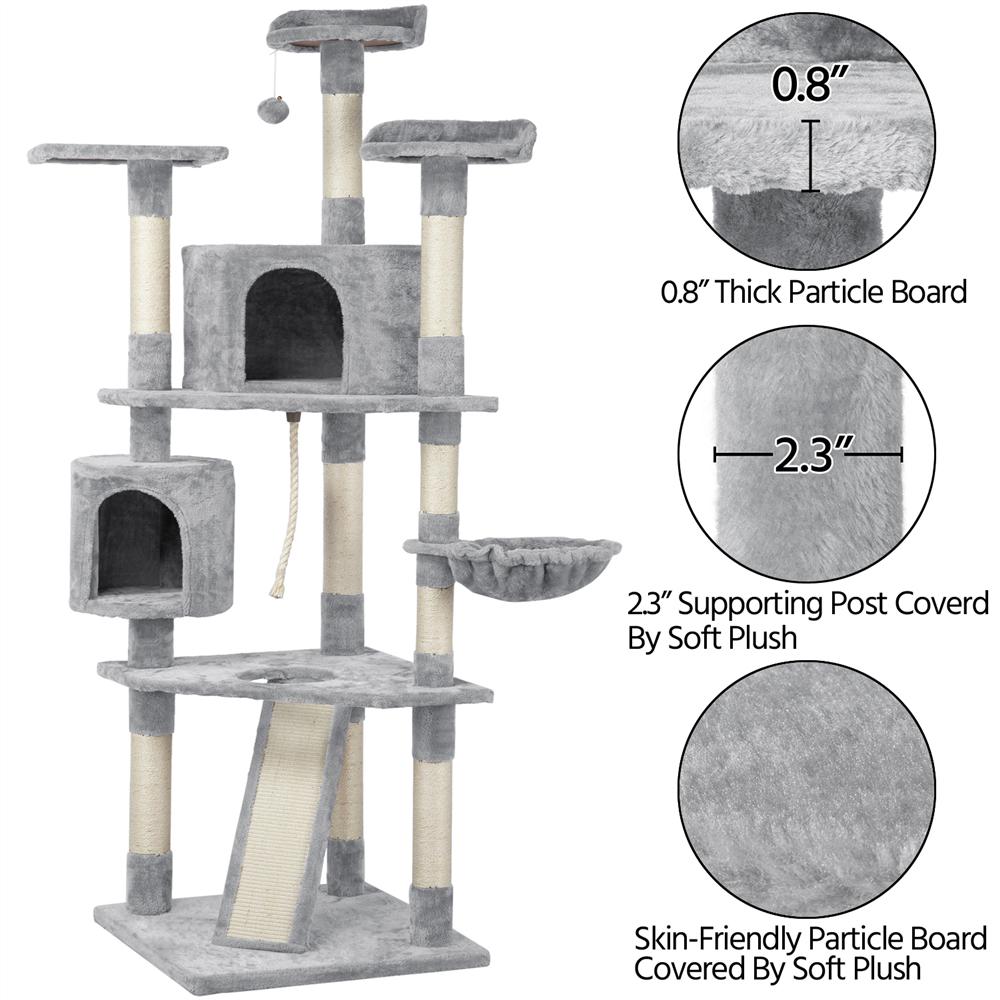 Topeakmart 798221 Multilevel Cat Tree Condo with Basket and Scratching Posts and Ramp Light Gray  Crowdfused