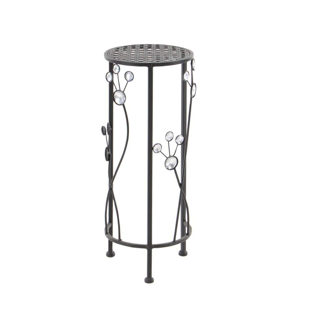 Litton Lane 28 in. Black Cylinder Metal Floral Crystal Plantstand with 3-Tiers 63345