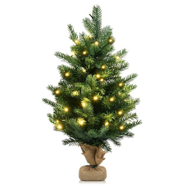 Gymax 24 Mini Artificial Christmas Tree Tabletop PreLit LED Fir Tree