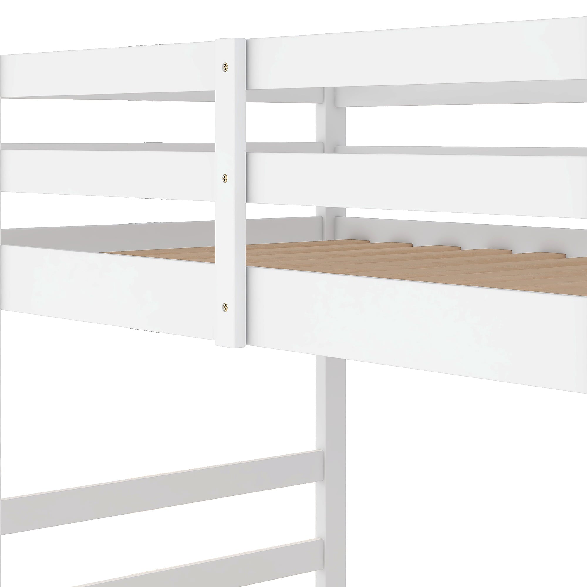 Bellemave Low Twin Over Twin Bunk Beds, Juniors Floor Bunk Bed with Ladder and Guardrails, Wood Twin Bunk Bed for Kids Teens Girls & Boys, White