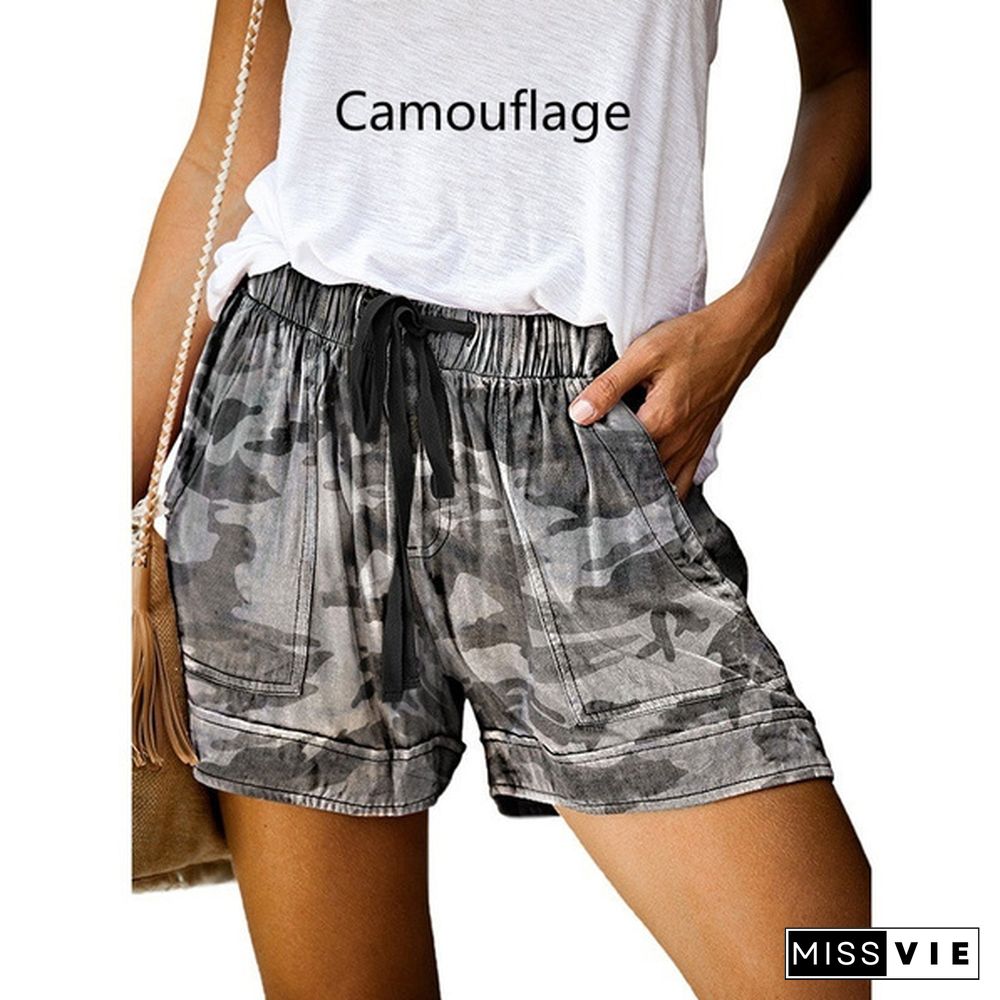 Women Casual Shorts Plain Pure Color Drawstring Elastic Waist Short Pants Beach Lightweight Short Lounge Pants Plus Size Summer Shorts With Pockets Floral Print Camouflage Leopard Print Xs-5Xl