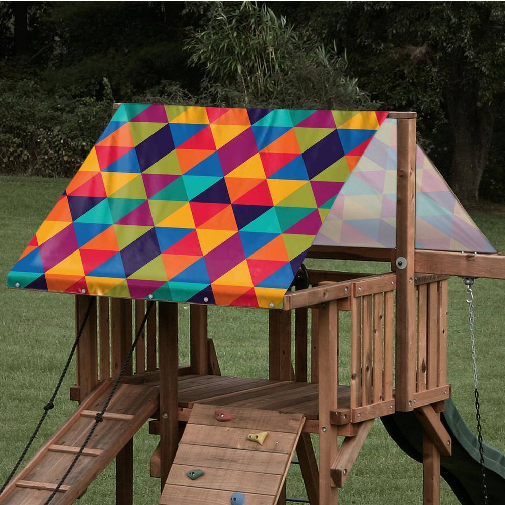 Monkey Bar TARPS 37.5 in. x 79.5 in. Rainbow Triangle Playset Tarp (026): 13 oz. Vinyl Canopy Roof for Playsets 026-triangle-38x80