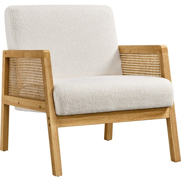 Yaheetech Fabric Upholstered Accent Chair With Rattan Armrest And Wood Legs