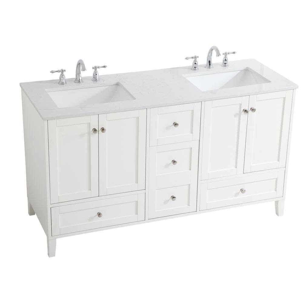 Timeless Home 60 in. W x 22 in. D x 34 in. H Double Bathroom Vanity in White with Calacatta Quartz TH36060White