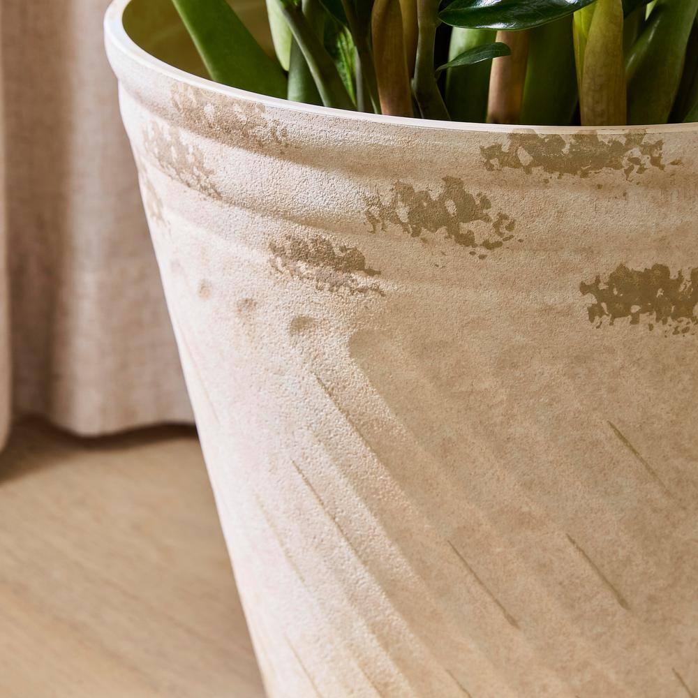 Vigoro 15 in. Paisley Large Ivory Resin Swirl Planter (15 in. D x 13 in. H) with Drainage Hole HD1440B-698R