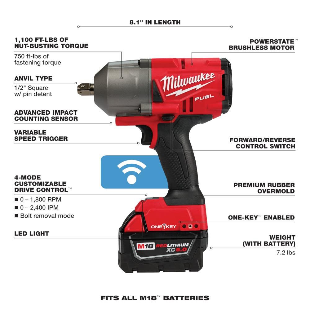 Milwaukee M18 FUEL with ONE-KEY High Torque Impact Wrench 1/2 in. Pin Detent Kit 2862-22 from Milwaukee