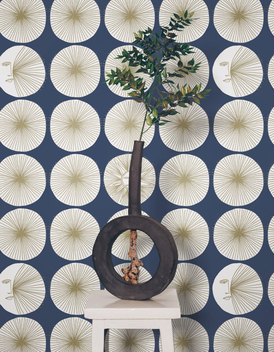 Soho Starburst Peel & Stick Wallpaper in Blue and Gold from the Risky Business III Collection