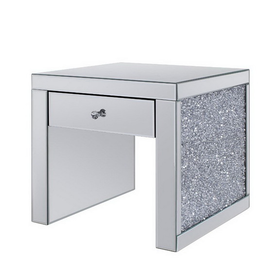 Acme 81477 Noralie End Table  Mirrored   Faux Diam...