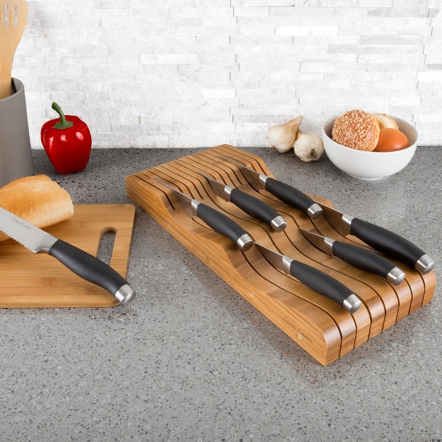 Hastings Home 15 Knife In drawer Bamboo Knife Block And Cutlery Storage Organizer