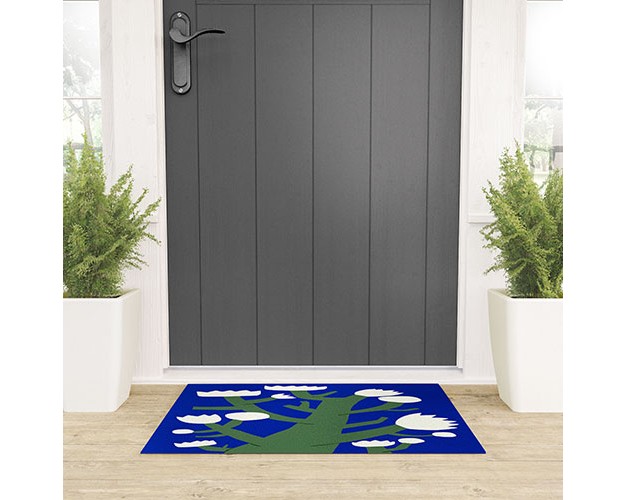 Little Dean White Flower In Blue Welcome Mat Society6