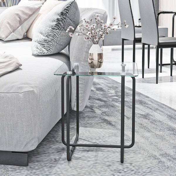 High Quality Glass End Table， Side Table with Metal Base