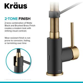 KRAUS Bolden Touchless Sensor Commercial Style Pull-Down Single Handle Kitchen Faucet in Brushed BrassMatte Black KSF-1610BBMB