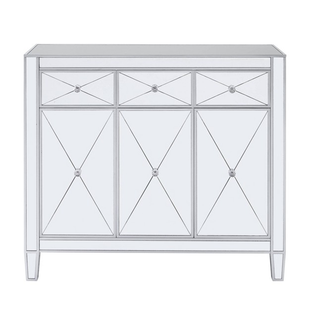 Monroe 3 Door Mirrored Cabinet Silver Aiden Lane