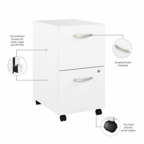 Bush Business Furniture Hybrid 2 Drawer Mobile File Cabinet in White - Assembled