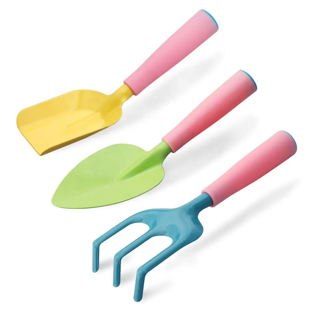 Beach Toy Pink Shovel Rake Fork Trowel Mini Kids Garden Hand Tool Set With Bag