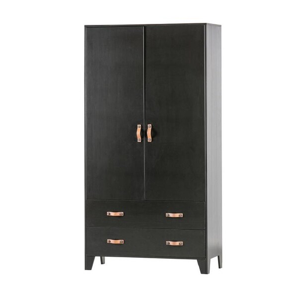 Woood Dian Black Wooden Wardrobe Cabinet - - 35432492