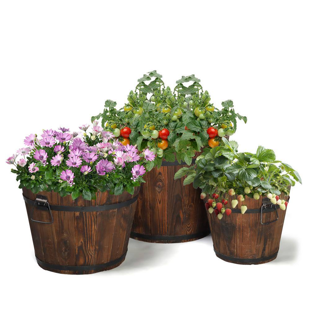 Karl home 18 in. Carbonized Solid Wood Planter Bucket Pot (Set of 3) 504660956382