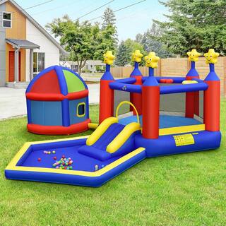 Gymax 735-Watt Inflatable Slide Castle Kids Bounce House Bouncy with Large Jumping Area Playhouse and Blower GYM09783