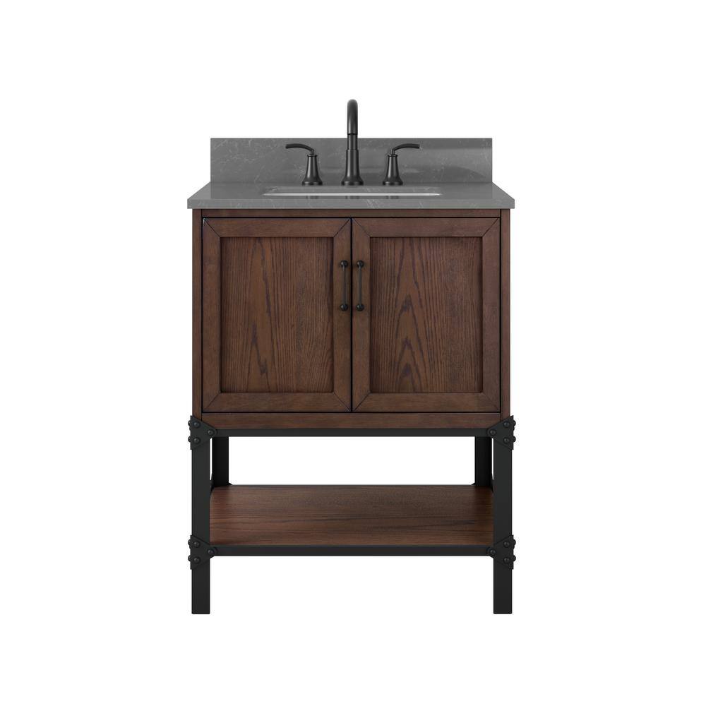 Home Decorators Collection Alster 30 in. W x 22 in. D x 34.5 in. H Vanity in Brown Oak with Engineered Calacatta Grey Marble Top and White Sink TJ-0401V3022BR