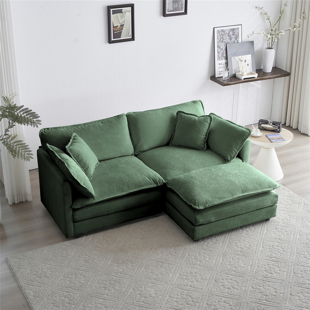 Chenille Two Seater Sofa with 1 Footrest