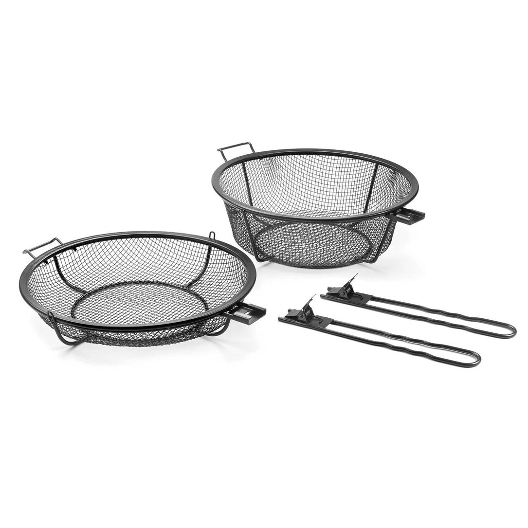 Outset 11-Inch Diameter Jumbo Non-Stick 3-In-1 Chef's Grill Basket And Skillet With Removable Handle