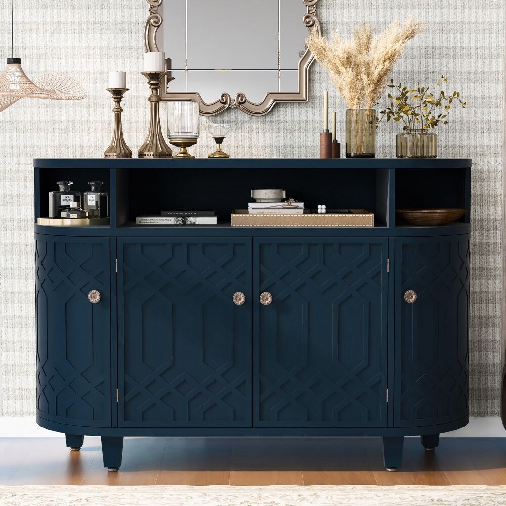 Curved Design Storage Cabinet  Featuring Four Doors and Adjustable Shelves