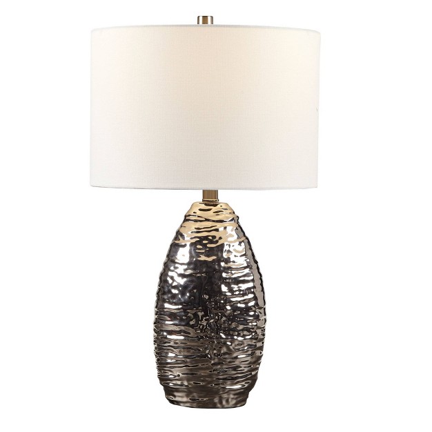 Livy Ceramic Table Lamp Silver Base white Shade Hampton Hill