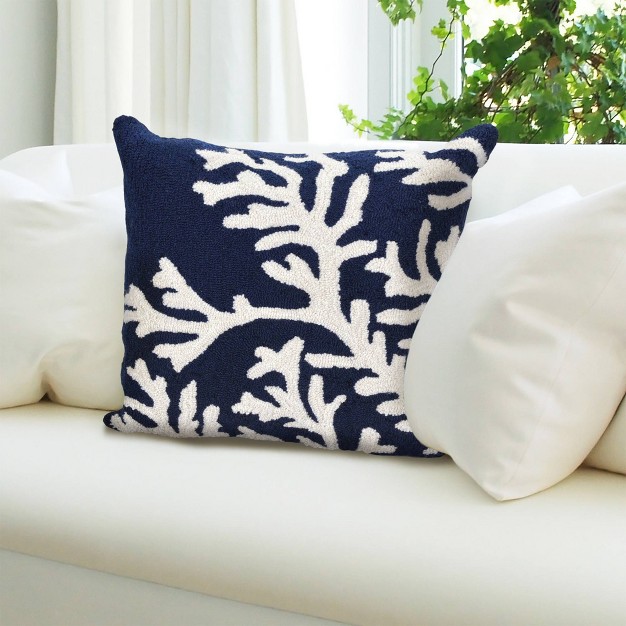 Front Porch Coral Print Indoor outdoor Square Throw Pillow Navy Liora Manne