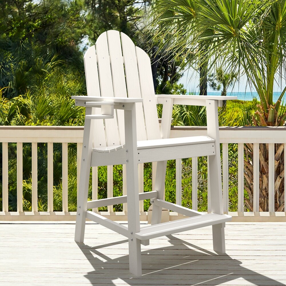 LUE BONA Outdoor Adirondack Chairs with Cup Holder Bar Height Adirondack Bar Stool with Arms for Balcony  Deck  or Patio